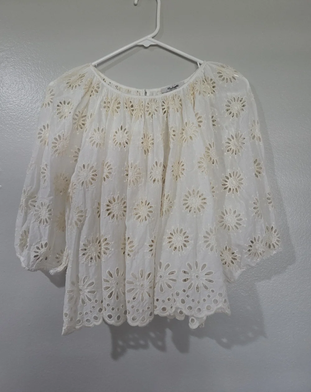 Madewell White Eyelet Peasant Top